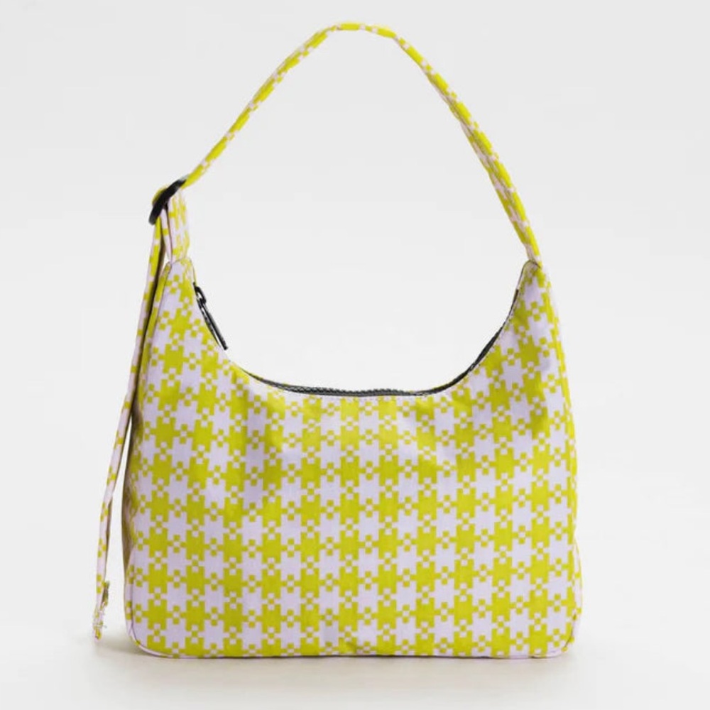 BAGGU Yellow and White Check Hobo Shoulder Bag
